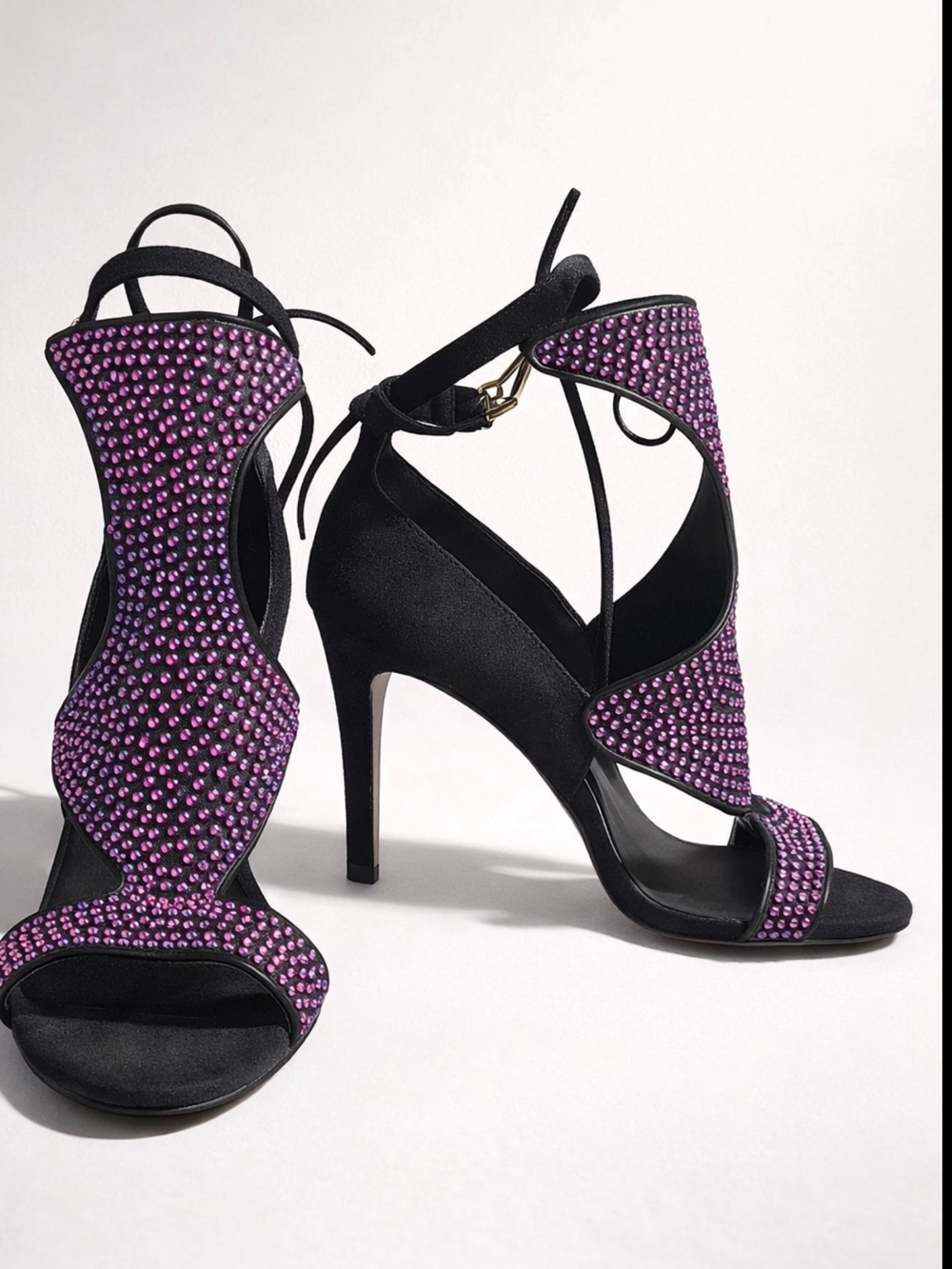 bebe Black Heels with Purple Rhinestones